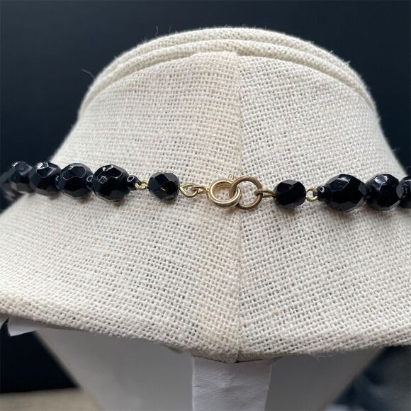 Vintage Faceted Black Glass Bead Necklace 19.5 Grandma Core - Picture 2 of 6
